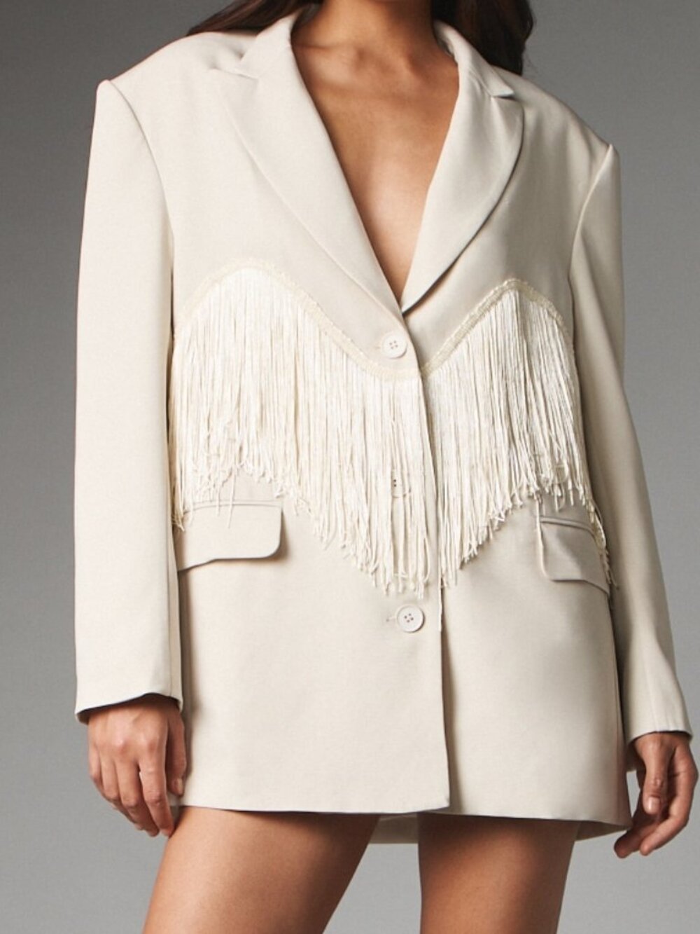 Apricot Elegant Women's Oversized Fringe Blazer Dress - Picture 5 of 5